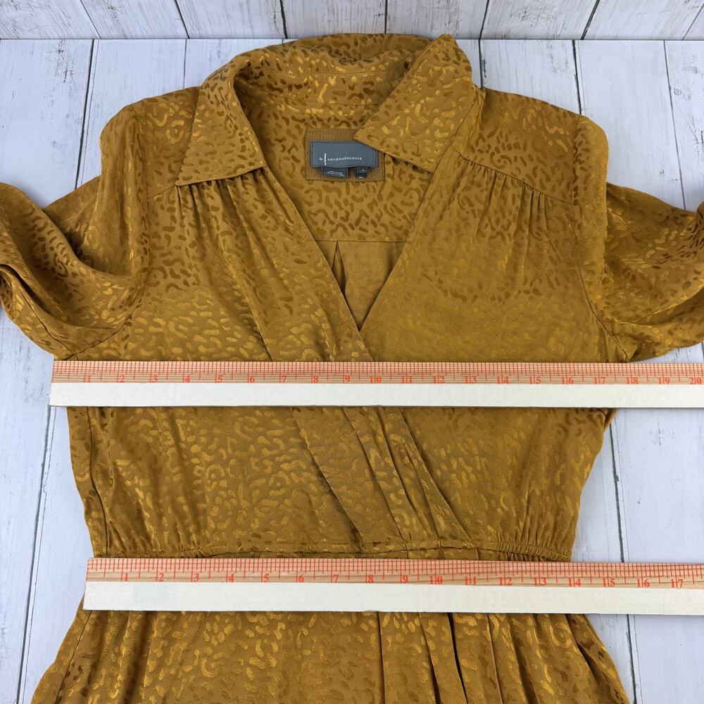 Anthropologie Yellow Gold Metallic Leopard Long Sleeve Mini Dress Size Small - Picture 14 of 15